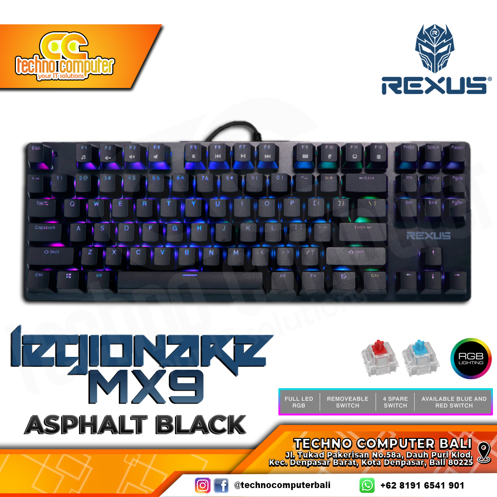 REXUS LEGIONARE MX9 TKL Black - Mechanical Red Switch - Gaming Keyboard
