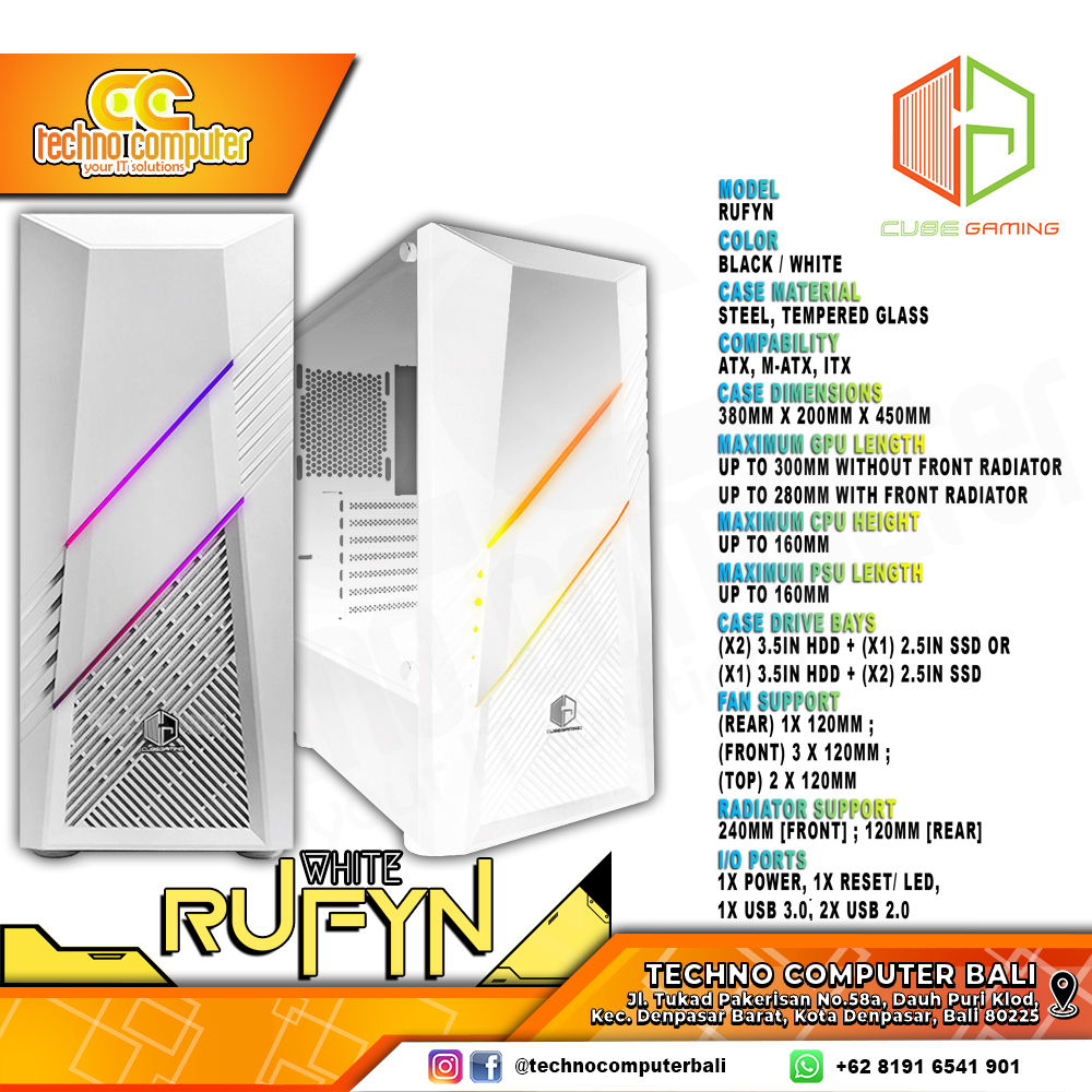 CASING CUBE GAMING RUFYN White - Mid Tower ATX Case Tempered Glass