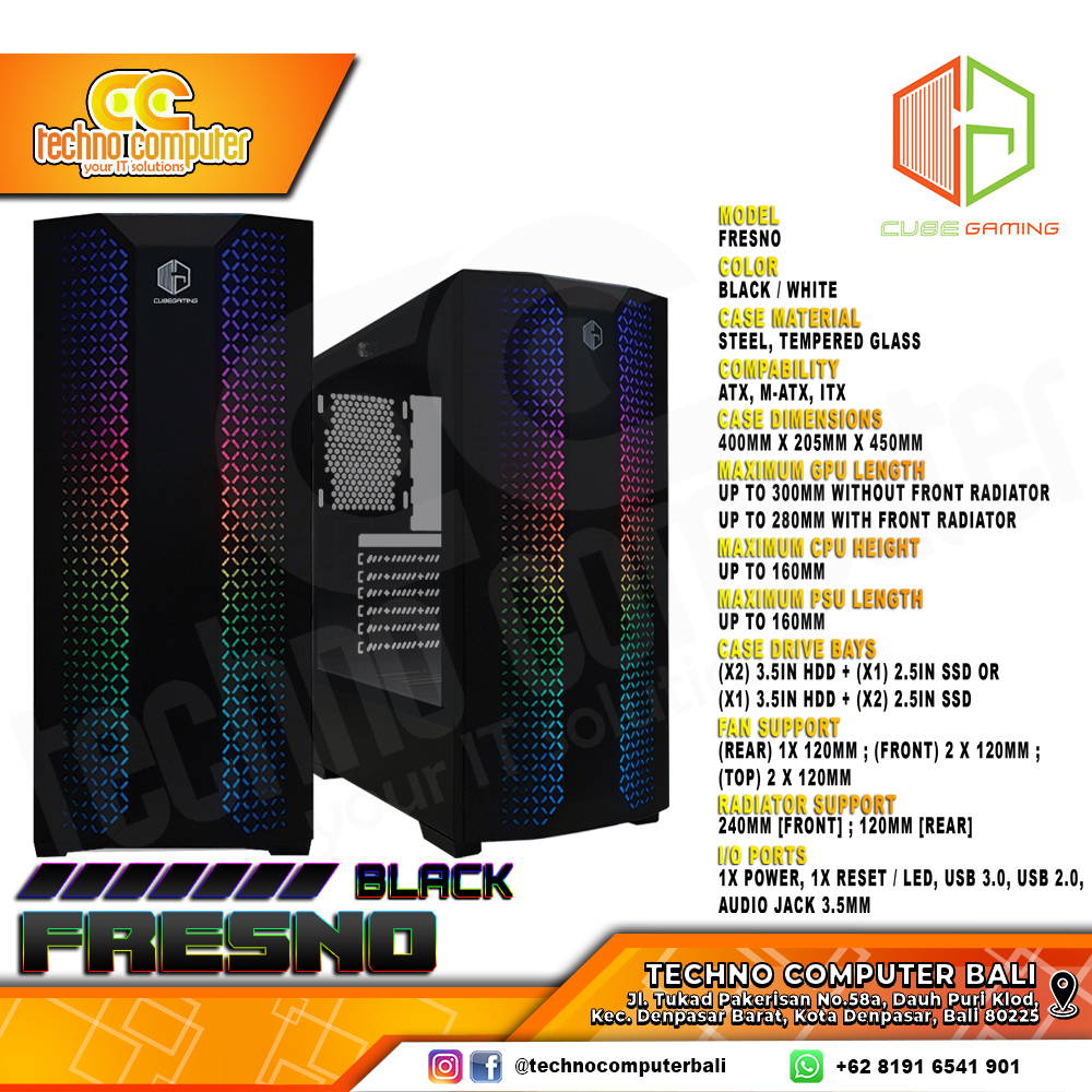 CASING CUBE GAMING FRESNO Black - Mid Tower ATX Case Tempered Glass