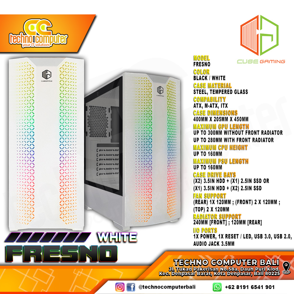 CASING CUBE GAMING FRESNO White - Mid Tower ATX Case Tempered Glass