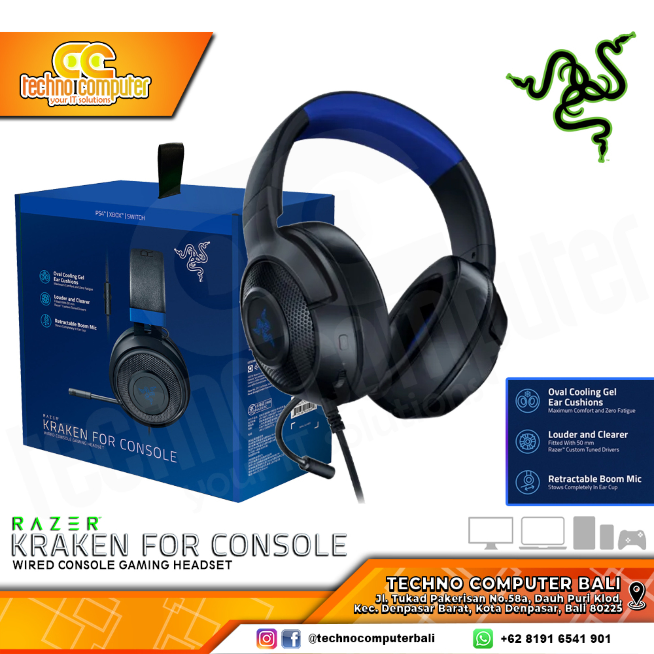 HEADSET RAZER KRAKEN For CONSOLE - Cross-Platform - Gaming Headset