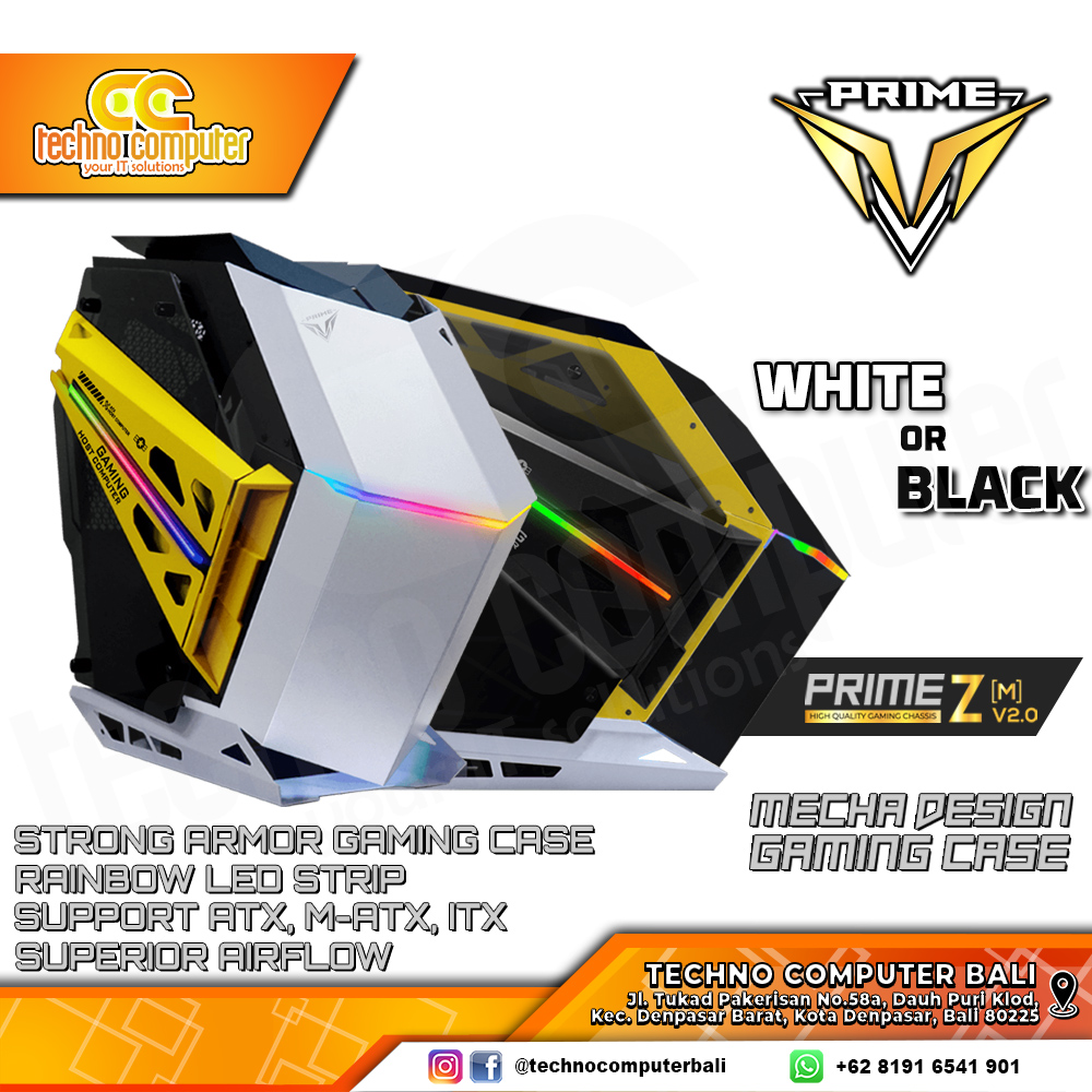 CASING PRIME GAMING Z-[M] V2.0 White - Mid Tower ATX Case Tempered Glass