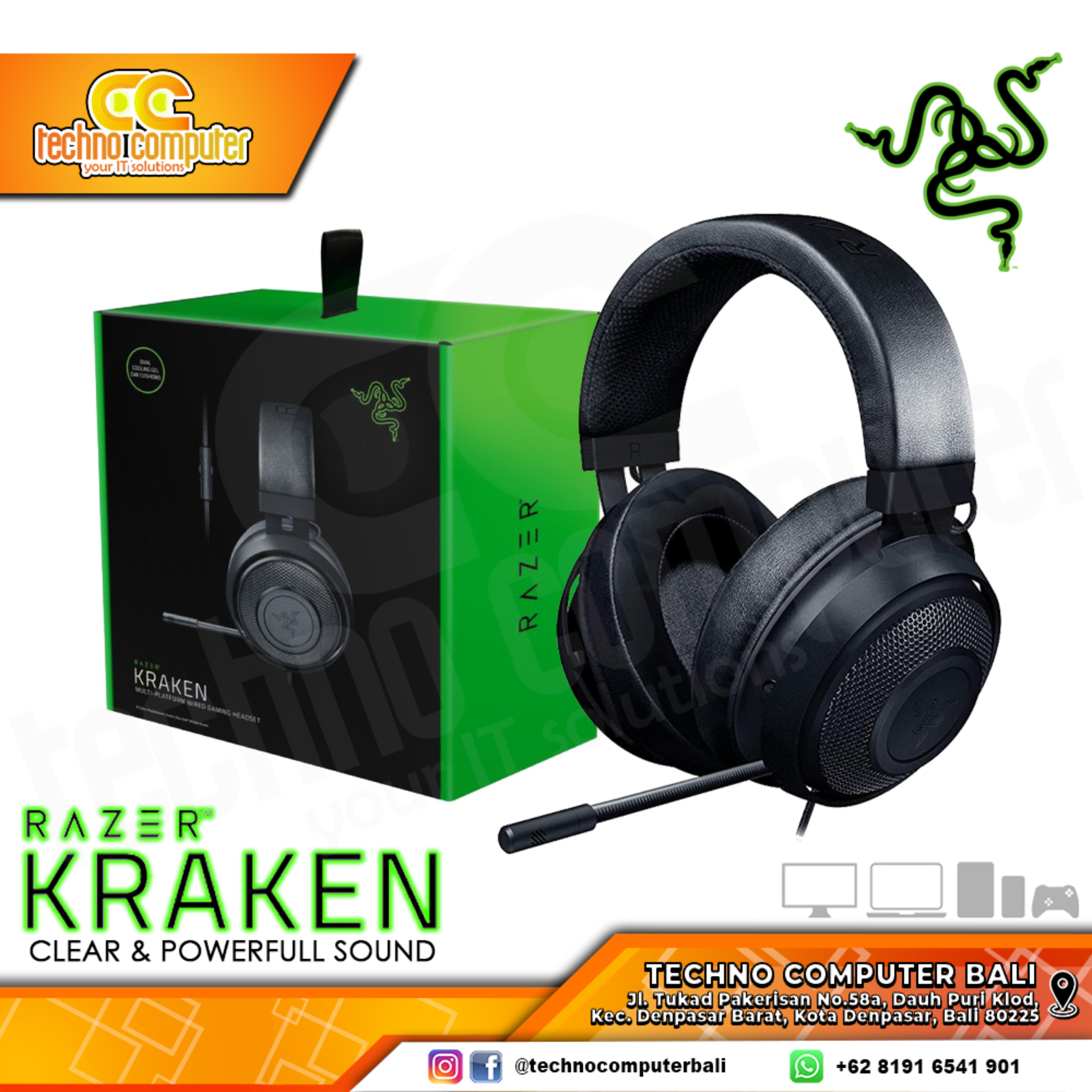 HEADSET RAZER KRAKEN Black - Multi-Platform - Gaming Headset