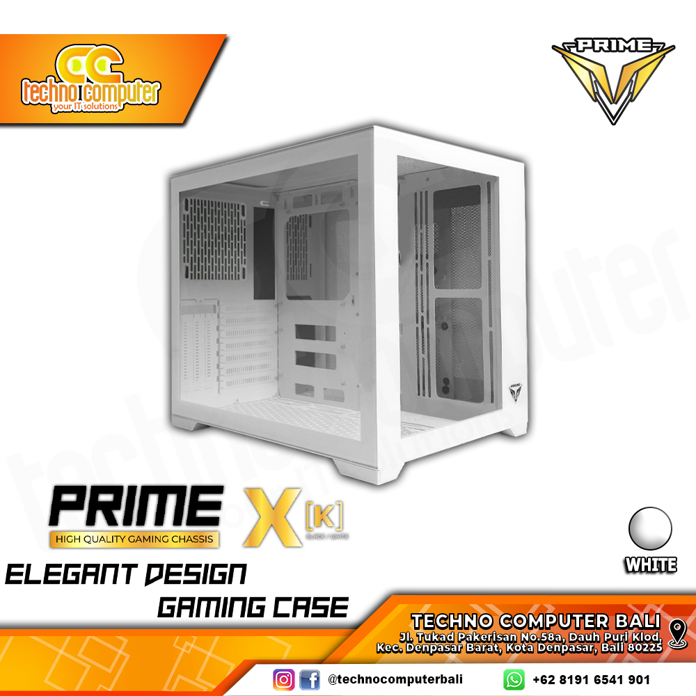 CASING PRIME GAMING X-[K] White - Mid Tower ATX Case Tempered Glass