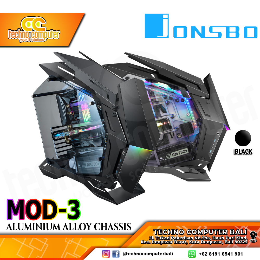CASING JONSBO MOD3 Black - Mid Tower E-ATX Case Tempered Glass