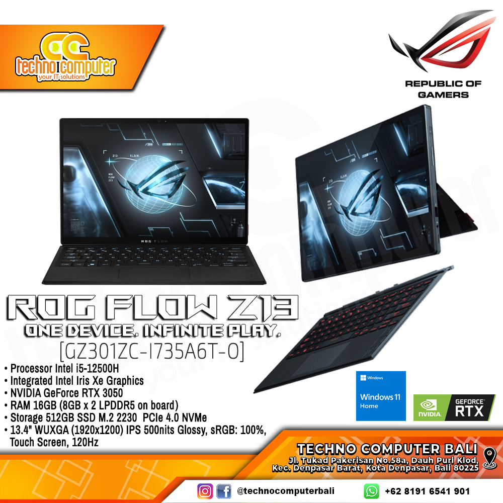 ASUS ROG Flow Z13 [GZ301ZC-I735A6T-O] Core i7-12700H/RAM 16GB/SSD 512GB/RTX 3050/Win11 Home