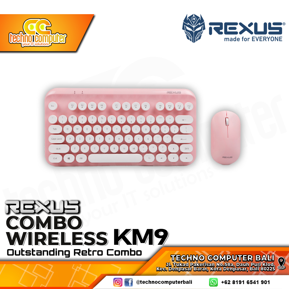 REXUS KM9 Combo Wireless Pink - Office Keyboard & Mouse Wireless