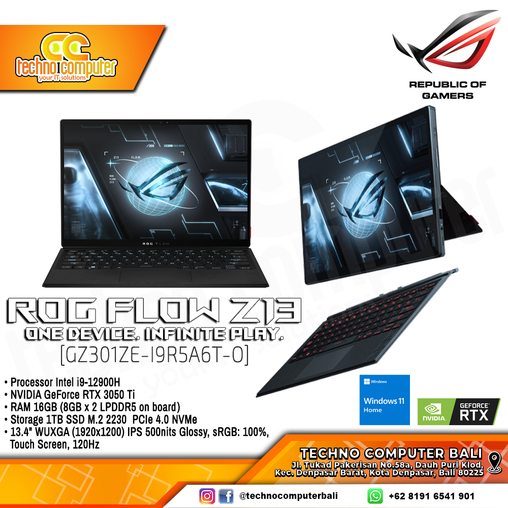 ASUS ROG Flow Z13 [GZ301ZE-I9R5A6T-O] Core i9-12900H/RAM 16GB/SSD 1 TB/RTX 3050Ti/Win11 Home