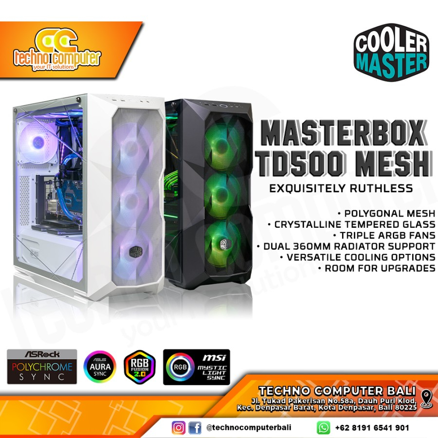 CASING COOLERMASTER MASTERBOX TD500 Mesh White - Mid Tower ATX Case Tempered Glass (3x ARGB Fan)