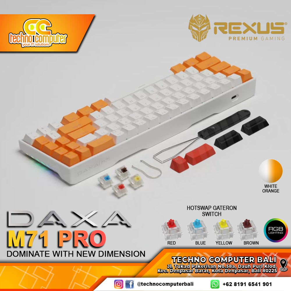 REXUS DAXA M71 PRO Orange/White - Mechanical Yellow Switch - Gaming Keyboard