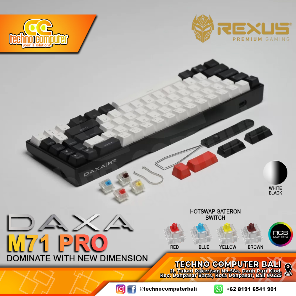REXUS DAXA M71 PRO Black/White - Mechanical Red Switch - Gaming Keyboard