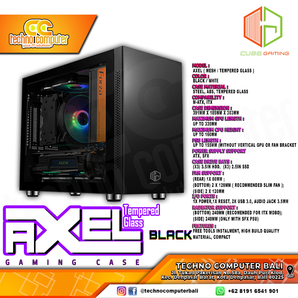 CASING CUBE GAMING AXEL TG Black - Mini Tower mATX Case Tempered Glass