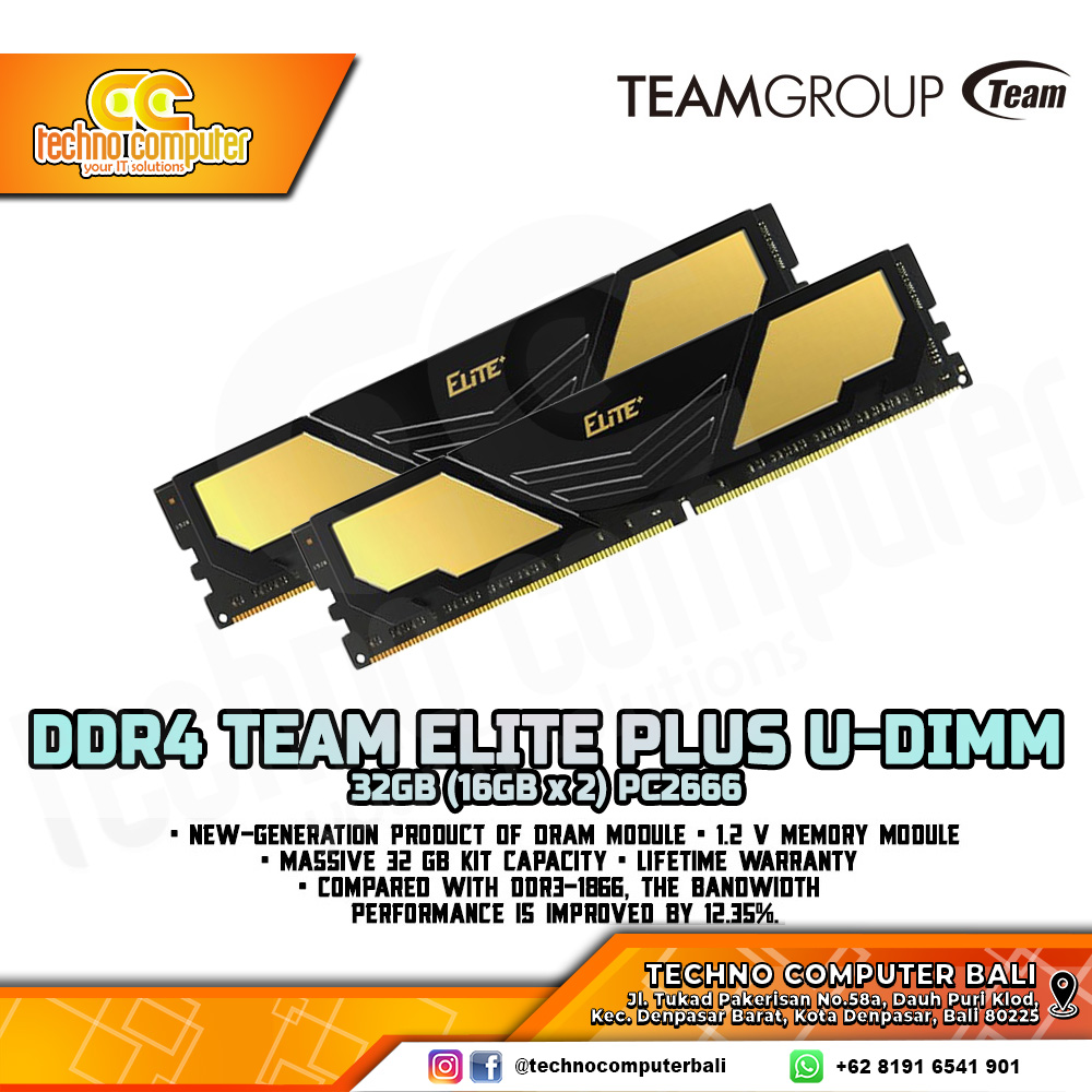 DDR4 TEAM ELITE PLUS 32GB (2x16GB) Kit 2666MHz