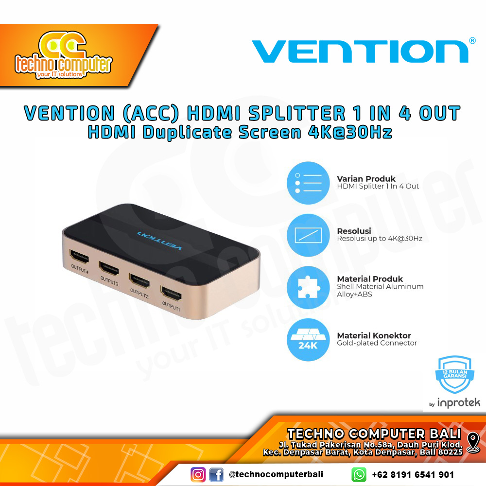 VENTION HDMI SPLITTER (1 in 4 Out) Screen Duplicate 4K@30Hz - ACC EU