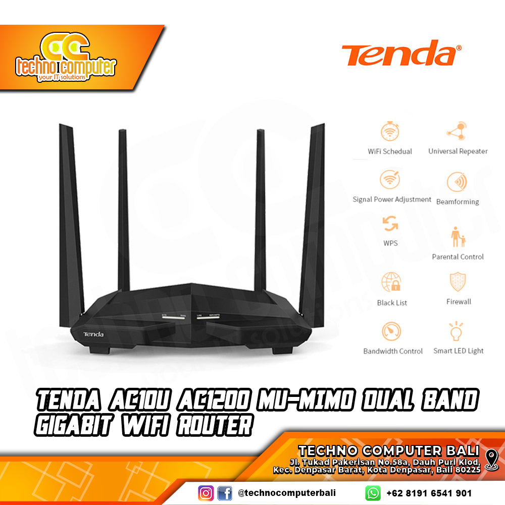 ROUTER TENDA AC10U AC1200 MU-MIMO Dual Band Gigabit Wireless Router