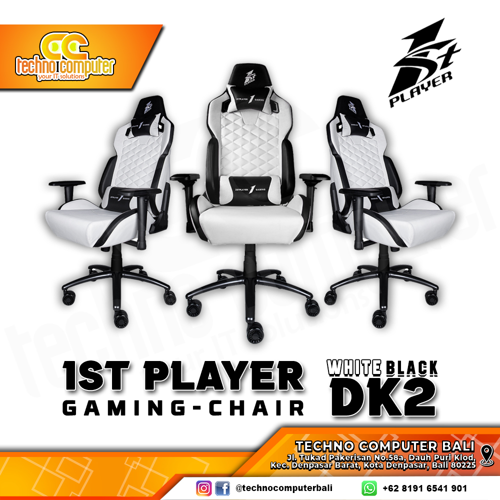KURSI GAMING 1ST PLAYER GAMING CHAIR DK2 - WHITE BLACK