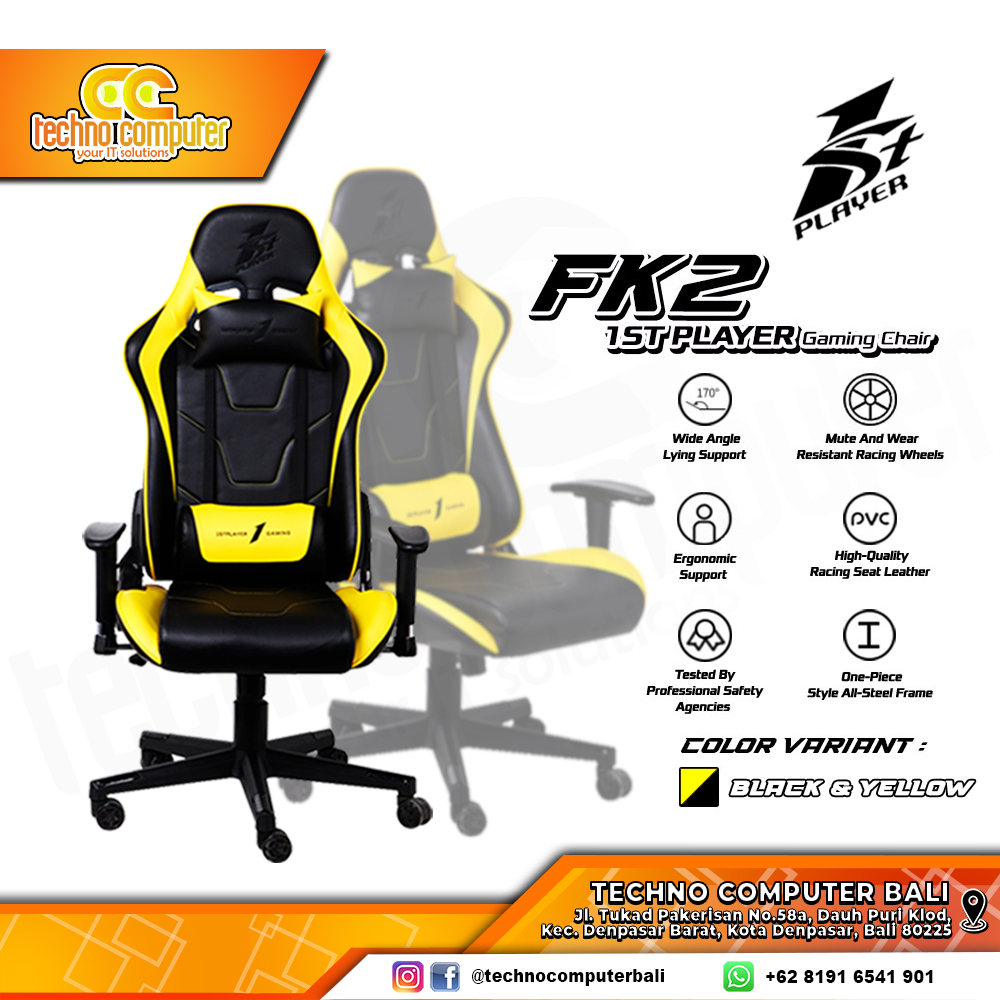KURSI GAMING 1ST PLAYER GAMING CHAIR FK2 - BLACK YELLOW