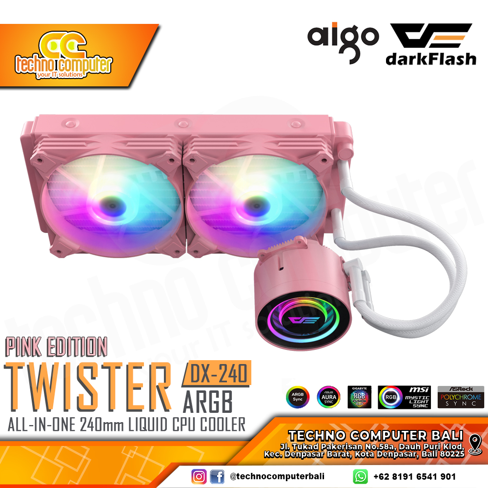 AIGO DARKFLASH TWISTER DX240 ARGB Pink Edition - CPU Cooler - 240mm AIO Liquid Cooler