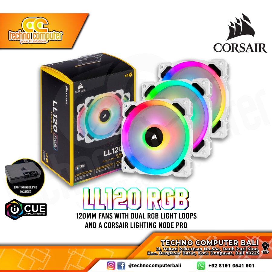 FAN CASING CORSAIR LL120 RGB Fan WHITE - 12cm/120mm Triple Pack with Lighting Node PRO