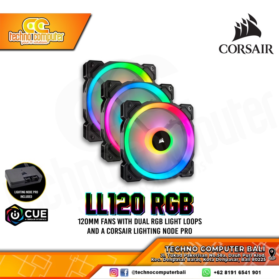 FAN CASING CORSAIR LL120 RGB Fan BLACK - 12cm/120mm Triple Pack with Lighting Node PRO