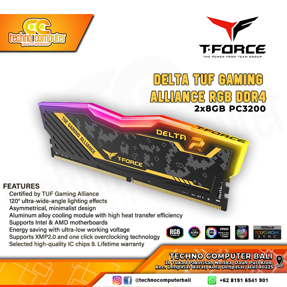 DDR4 TEAM T-FORCE DELTA TUF Series RGB 16GB (2x8GB) Kit 3200Mhz