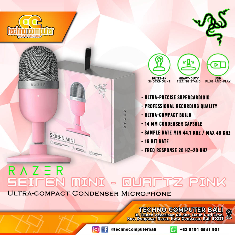 MICROPHONE RAZER SEIREN MINI Quartz Pink - Ultra-Compact Condenser Microphone