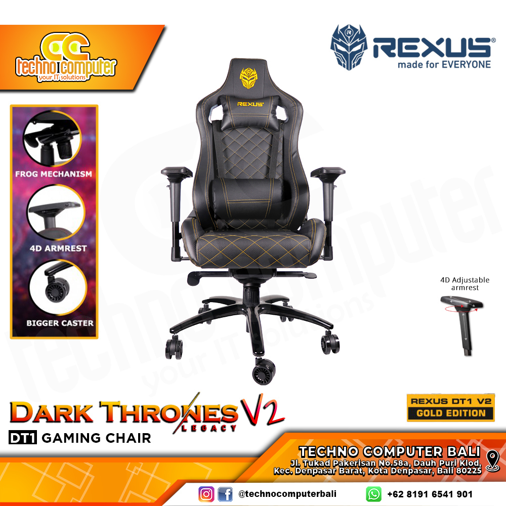 KURSI GAMING REXUS DT1 v2 DARK THRONES GAMING CHAIR 4D Armrest - BLACK/GOLD
