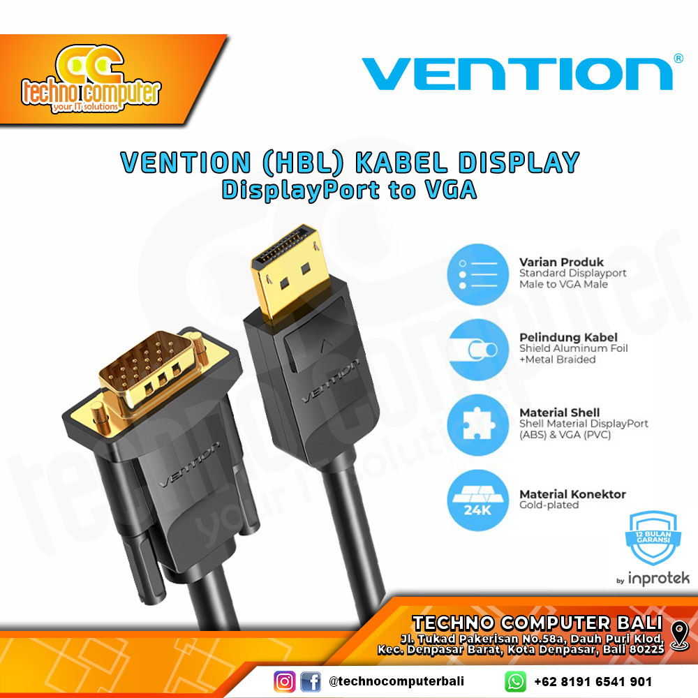 VENTION KABEL DISPLAY - Kabel DisplayPort - DisplayPort to VGA FHD 60Hz - HBL 1.5M