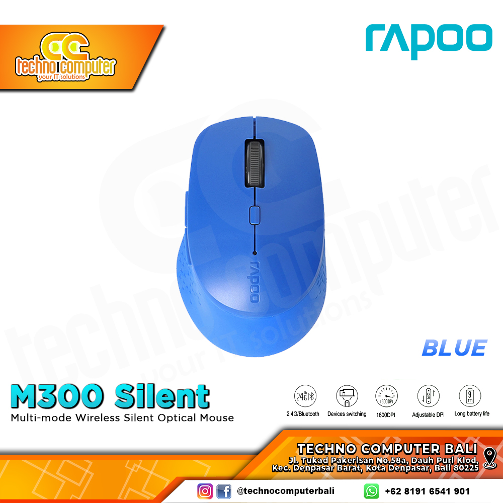RAPOO M300 Silent Wireless Blue - Office Mouse Wireless