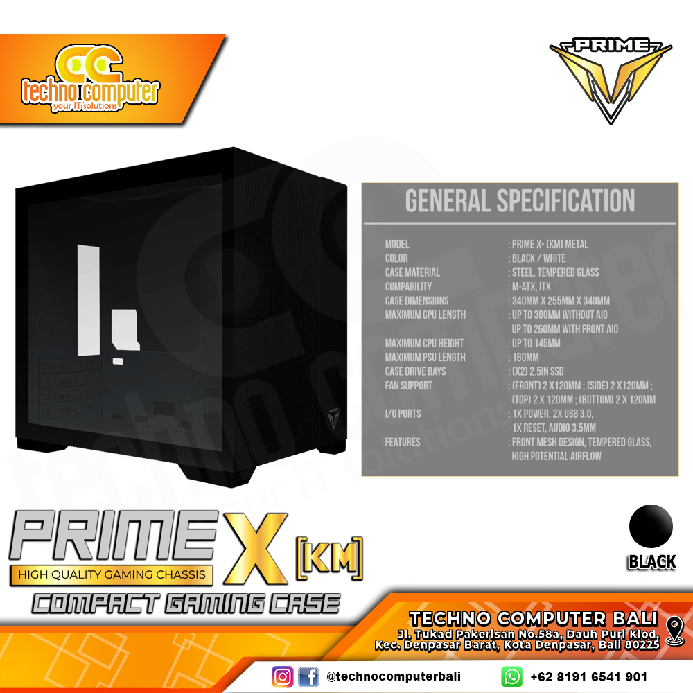 CASING PRIME GAMING X-[KM] Metal Black - Mid Tower mATX Case Tempered Glass