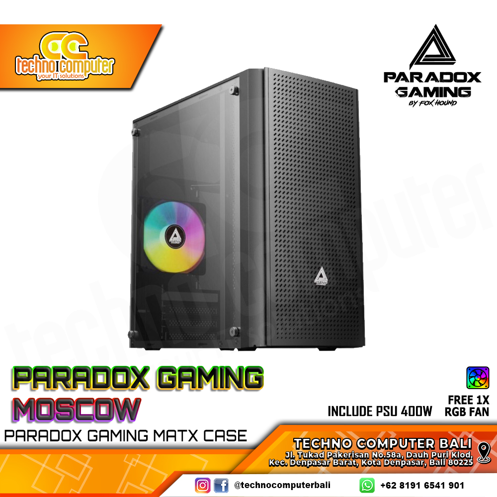 CASING PARADOX GAMING MOSCOW - Mid Tower mATX Case Tempered Glass (Free 1x RGB Fan + PSU 400w)