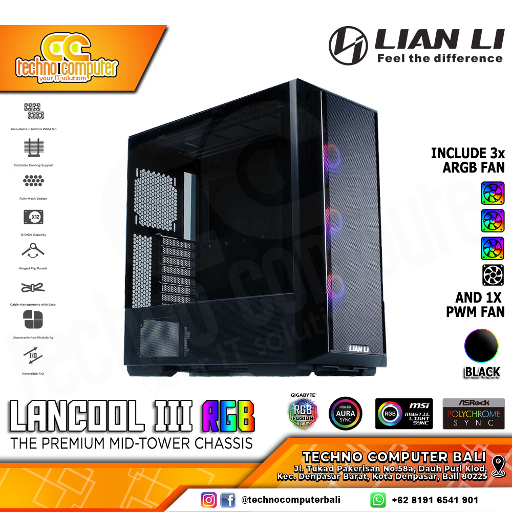 CASING LIAN LI LANCOOL III RGB Black - Mid Tower E-ATX Case Tempered Glass (Free 3x ARGB Fan)