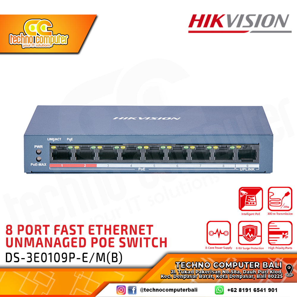 SWITCH POE HIKVISION DS-3E0109P-E/M 8PORT