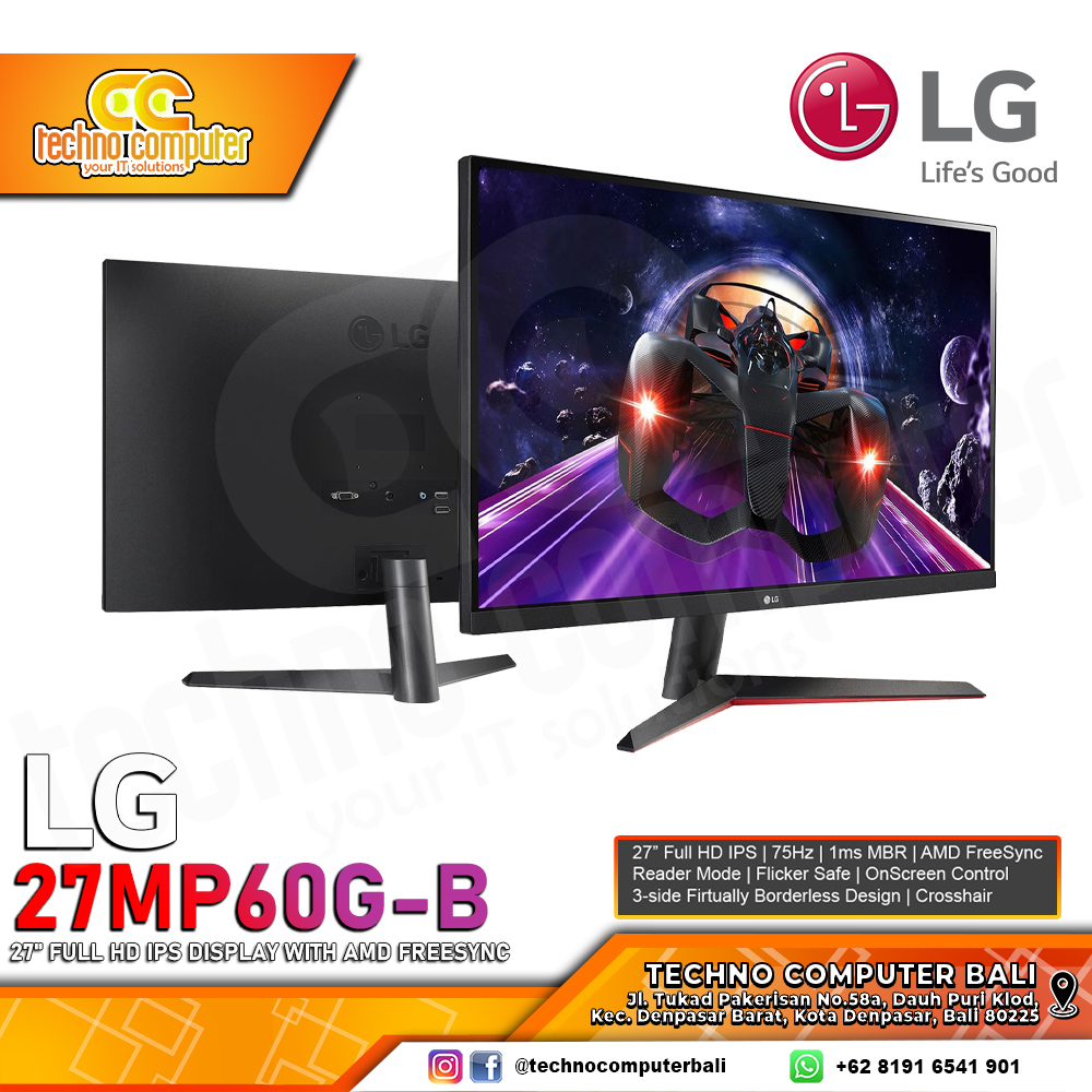 LG 27MP60G-B LED Monitor - 27 inch, FHD (1920 x 1080), IPS, 75Hz, 5ms