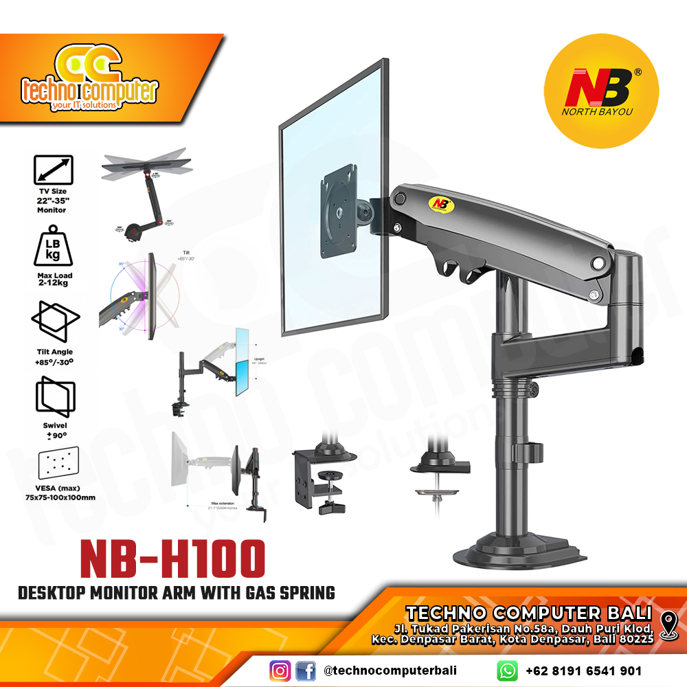 Bracket Monitor TV 22-35inch North Bayou NB-H100 Gas Spring Single Monitor