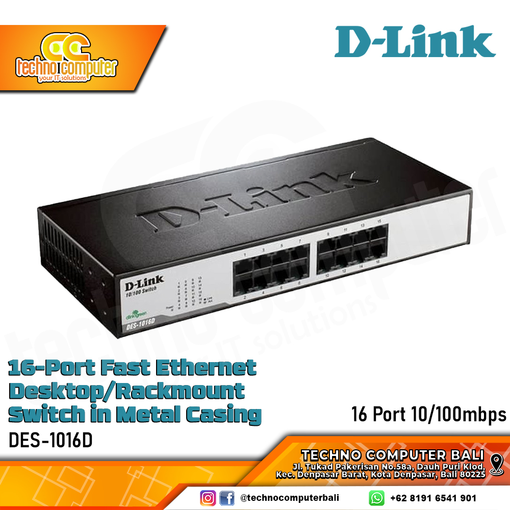 SWITCH HUB D-Link DES-1016D 16 Port 10/100Mbps Unmanaged Switch Metal Case
