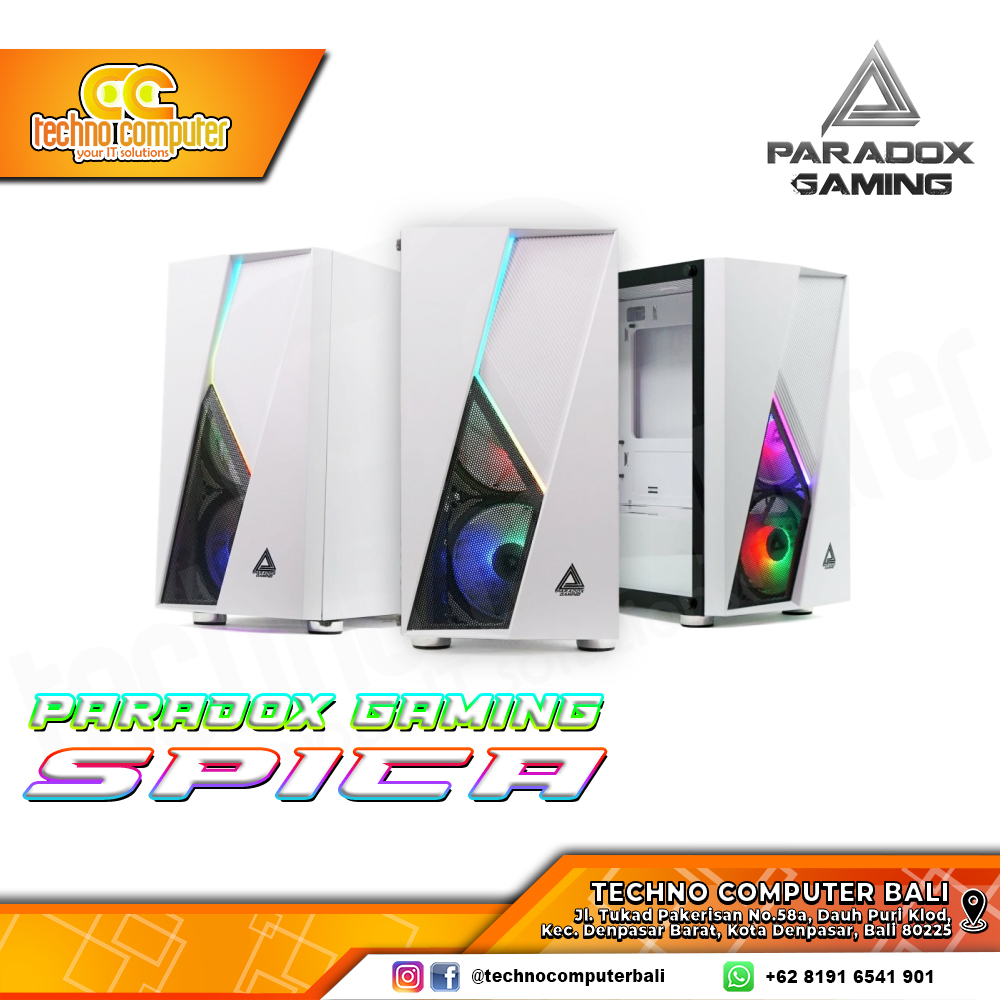 CASING PARADOX GAMING SPICA White - Mid Tower ATX Tempered Glass (Free 2x RGB Fan)