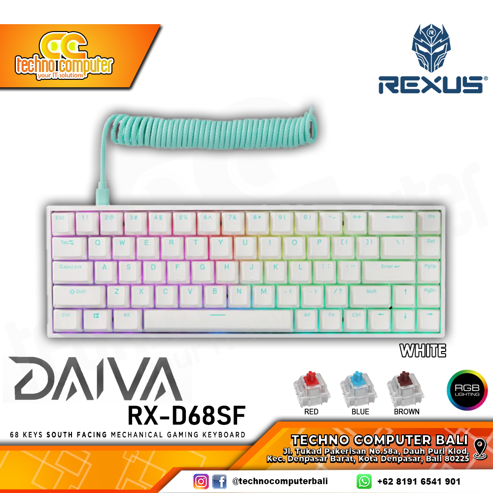 REXUS DAIVA RX-D68SF White - Mechanical Brown Switch - Gaming Keyboard