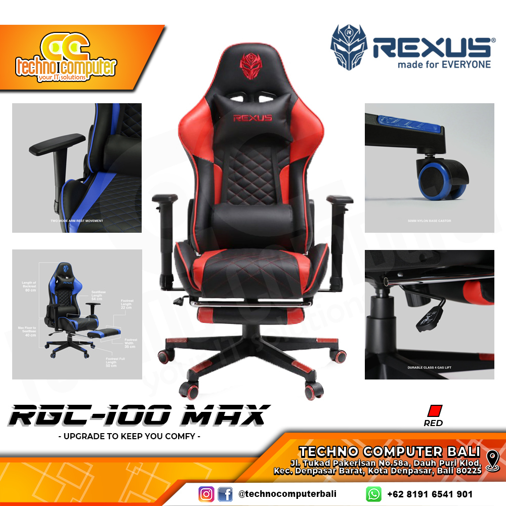 KURSI GAMING REXUS RGC-100 MAX GAMING CHAIR Footrest - RED