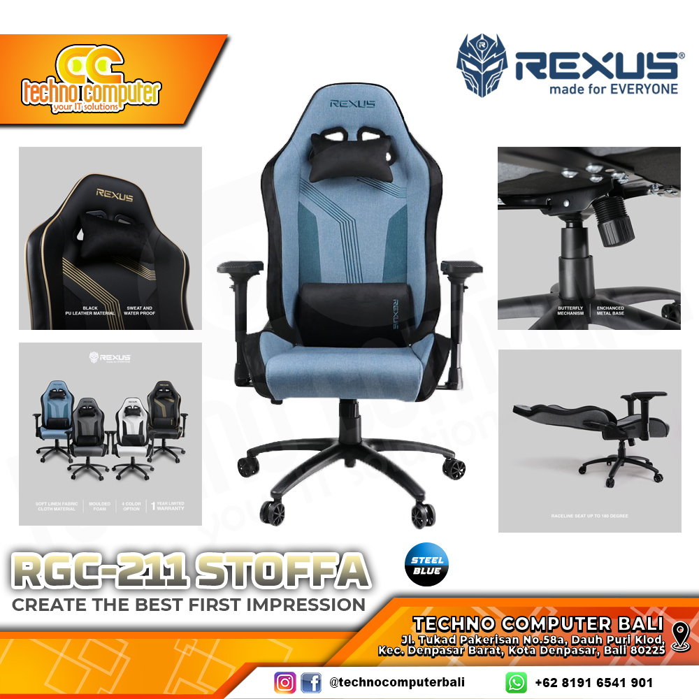 KURSI GAMING REXUS RGC-211 STOFFA GAMING CHAIR 4D Armrest - STEEL BLUE