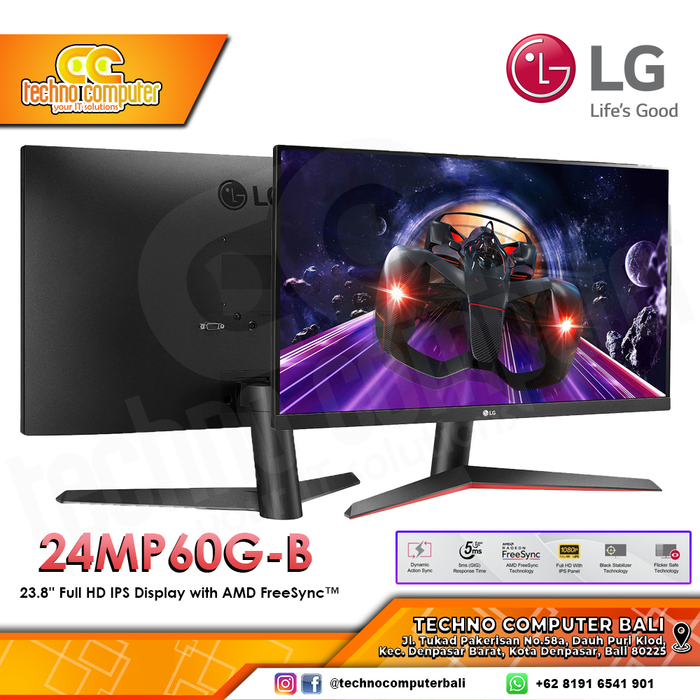 LG 24MP60G-B LED Monitor - 24 inch, FHD (1920 x 1080), IPS, 75Hz, 5ms