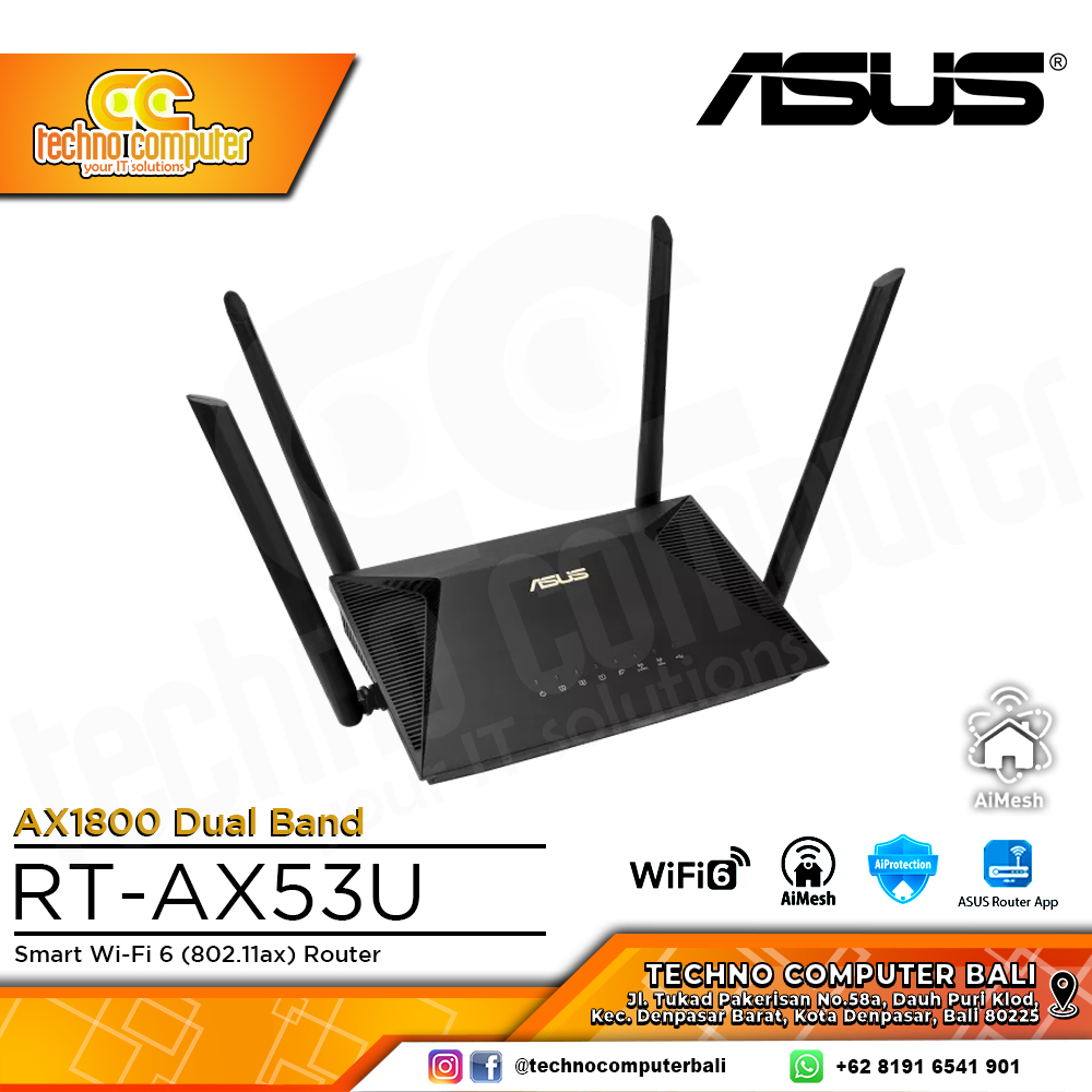 ROUTER ASUS RT-AX53U AX1800 Dual Band WiFi 6 Gigabit Wireless Router