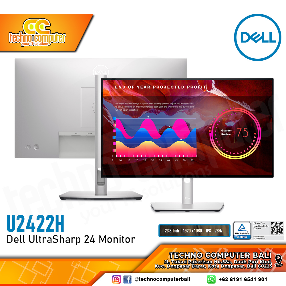 DELL U2422H UltraSharp Monitor - 24 inch, FHD (1920 x 1080), IPS, 60Hz, 5ms