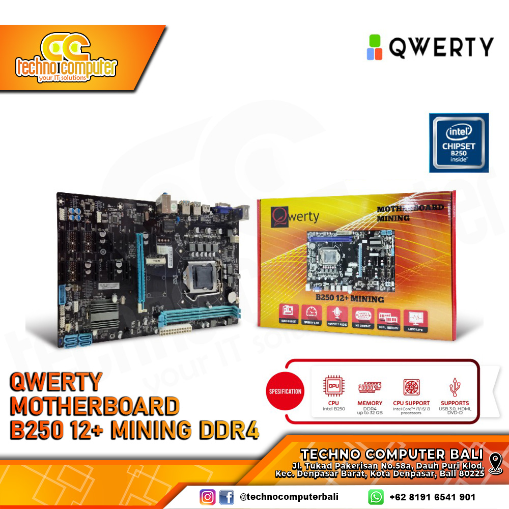 QWERTY B250 BTC 12 Slot PCIE Intel LGA1151 DDR4 Mining Motherboard