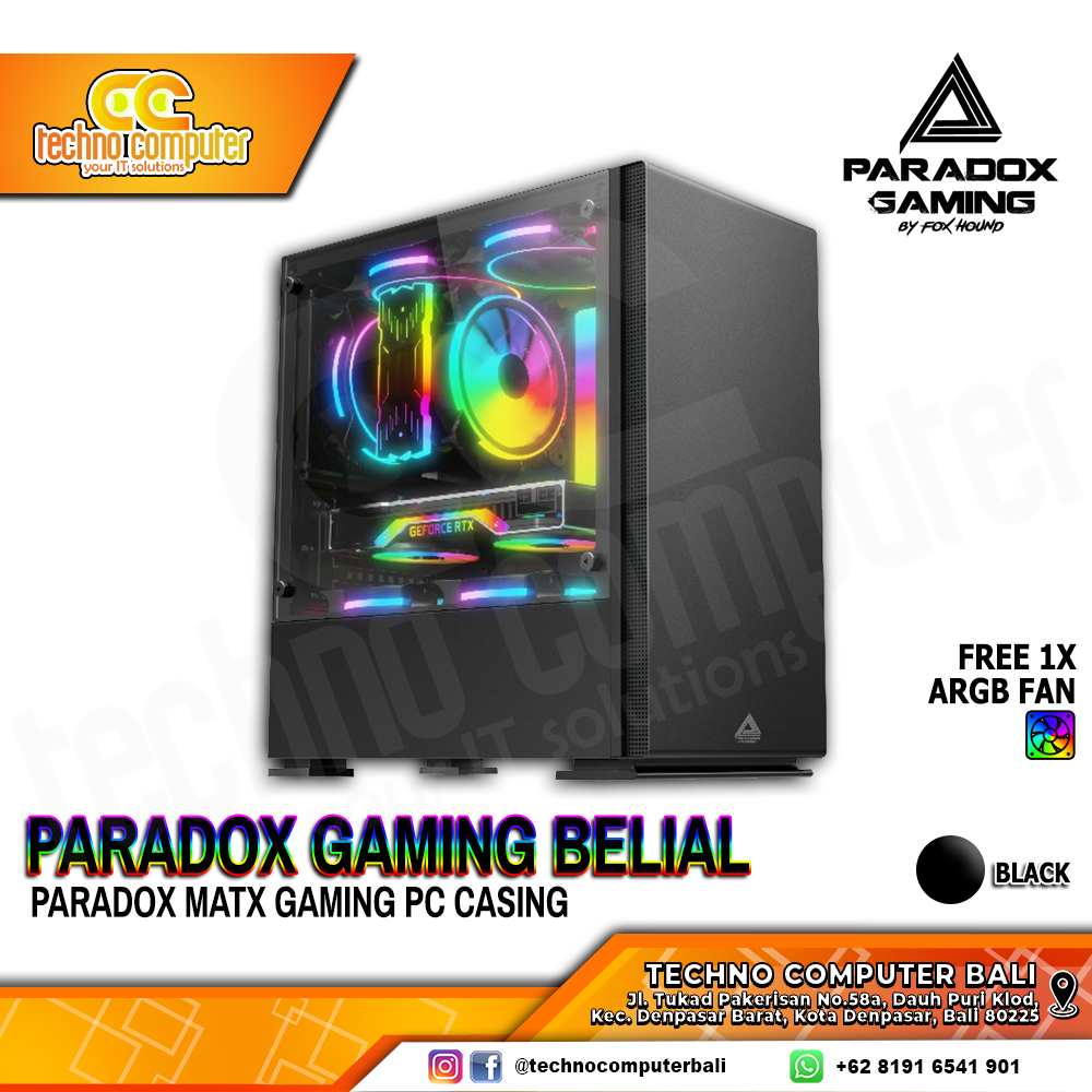CASING PARADOX GAMING BELIAL Black - Mid Tower mATX Case Tempered Glass (Free 1x RGB Fan)