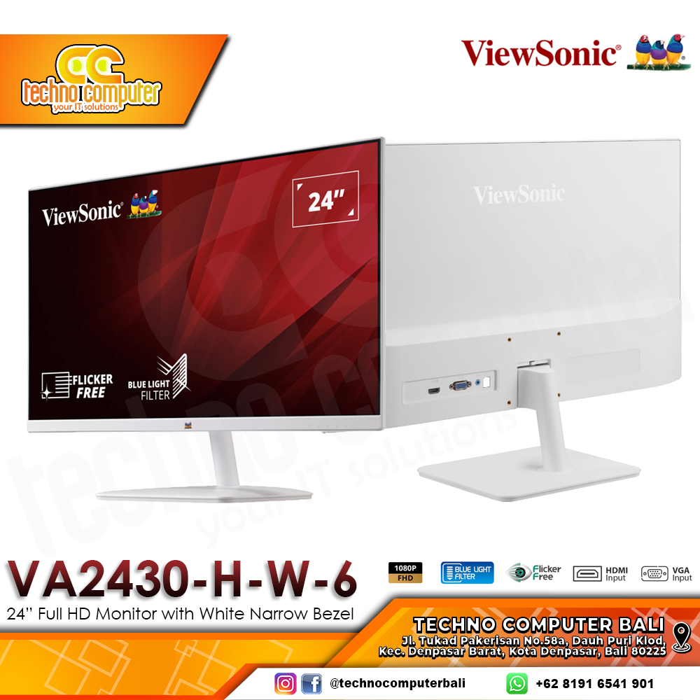 VIEWSONIC VA2430-H-W-6 LED Monitor - 24 inch FHD (1920 x 1080), VA, 60Hz, 4ms