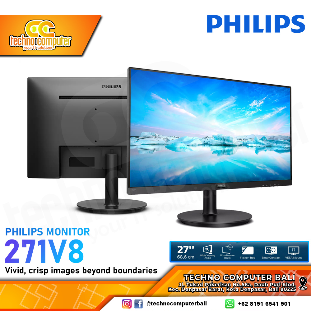 PHILIPS 271V8/70 LED Monitor - 27 inch, FHD (1920 x 1080), IPS, 75Hz, 4ms