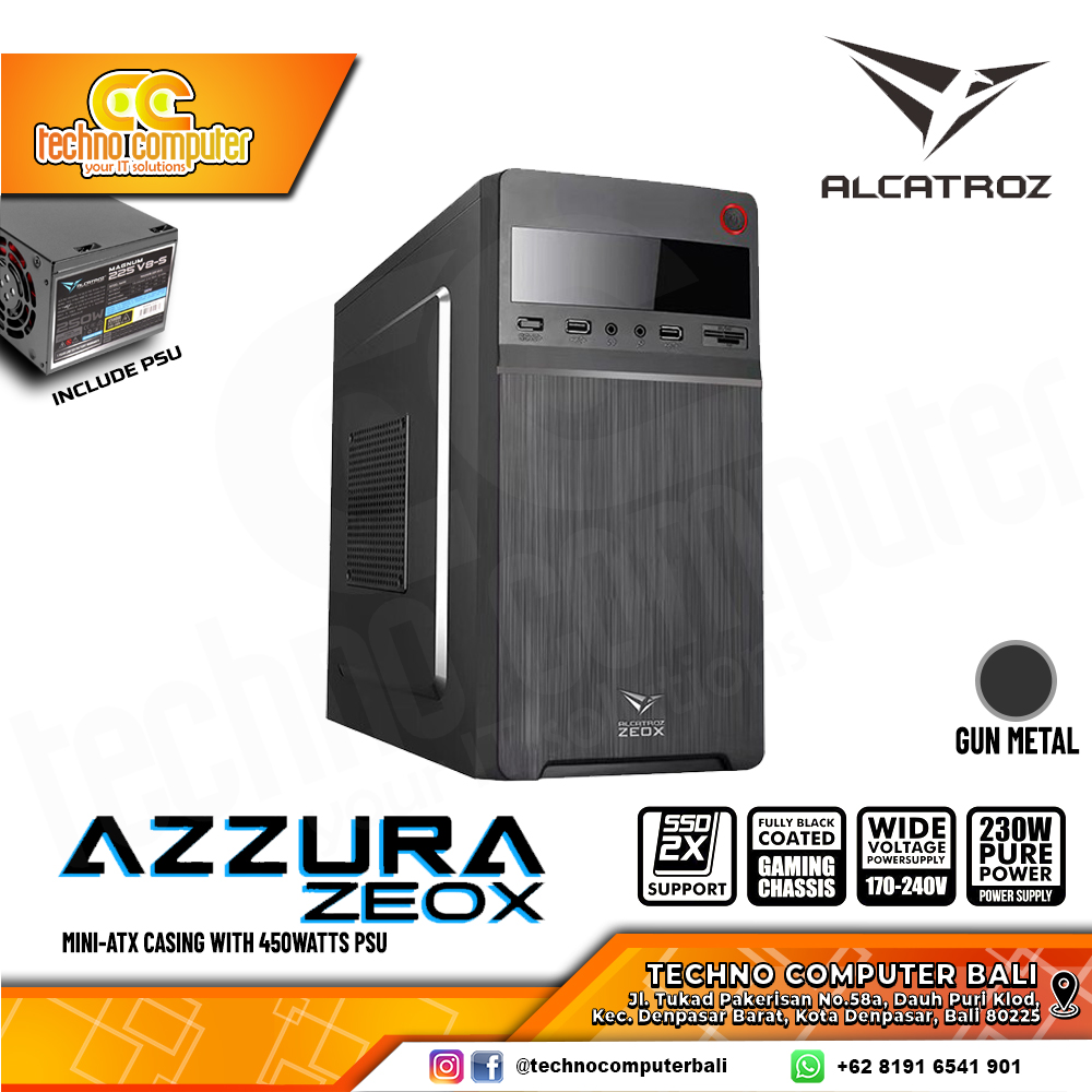 CASING ALCATROZ AZZURA ZEOX Gun Metal - Mini ATX Case (PSU 450w)