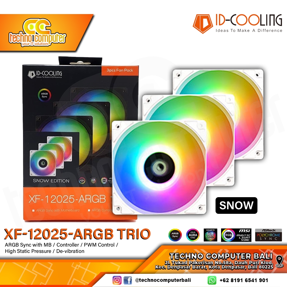 FAN CASING ID-COOLING XF-12025-ARGB TRIO SNOW - 120mm ARGB PWM Fan Triple Pack