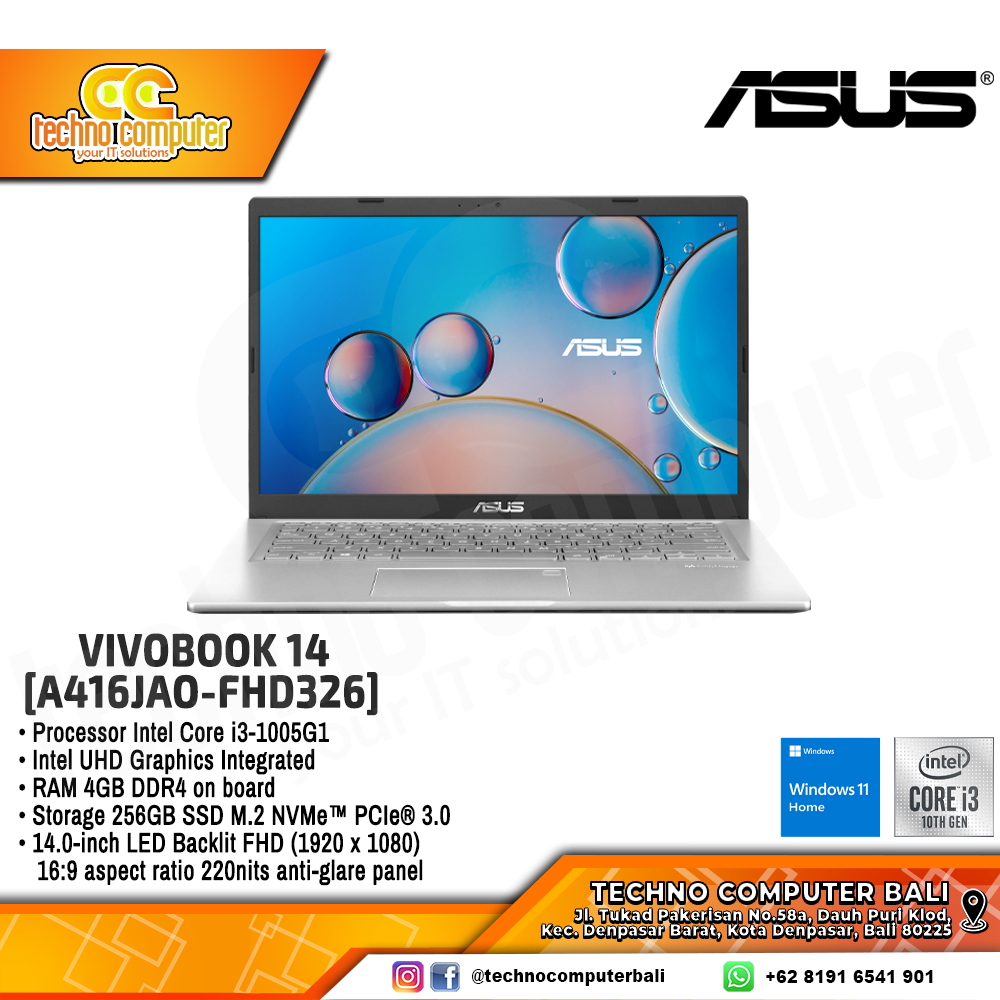 ASUS VivoBook 14 [A416JAO-FHD326] Core i3-1005G1/RAM 4GB/SSD 256GB/Intel UHD/Win11